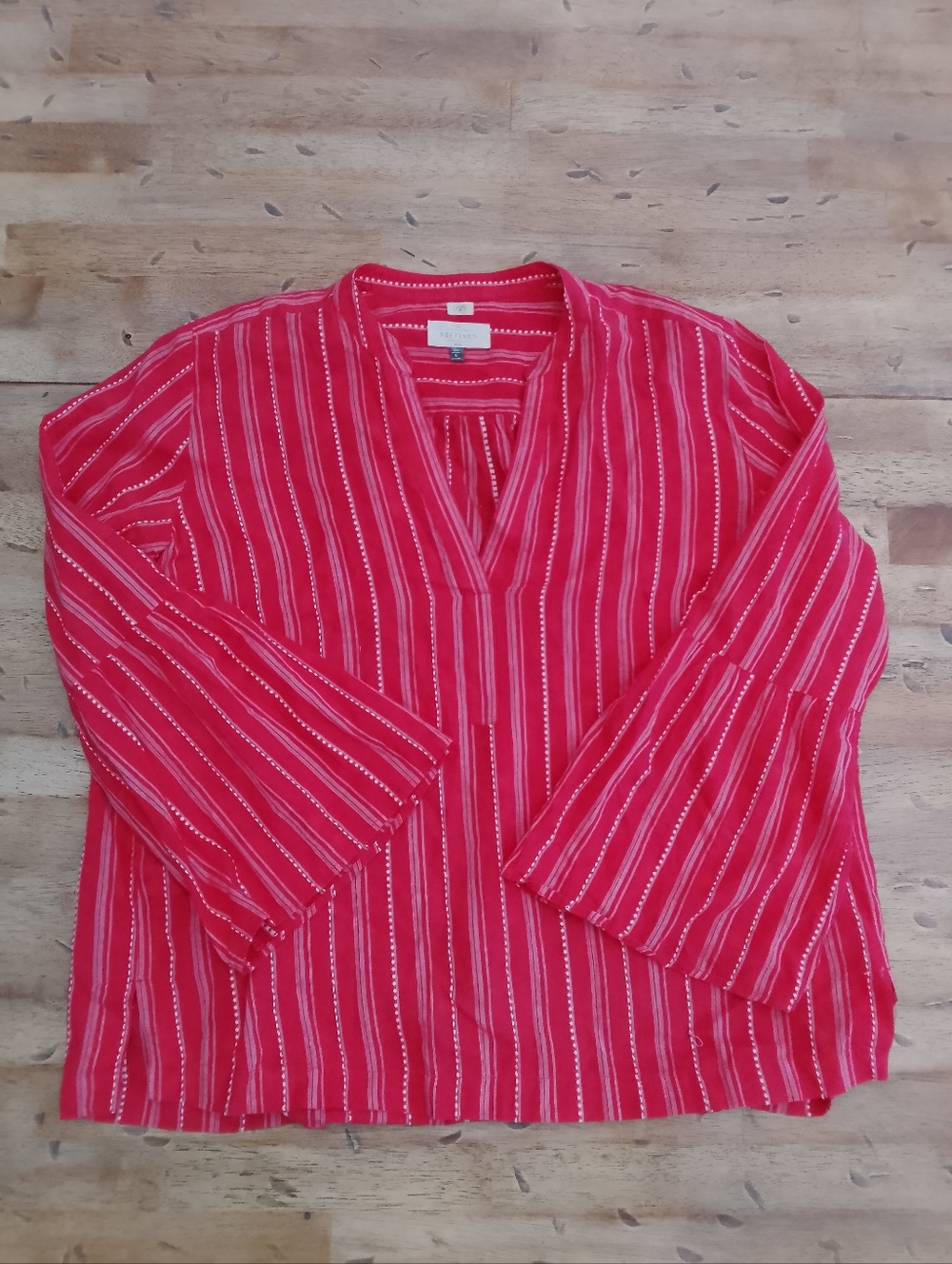 LOFT Red Striped Softened Shirt Top